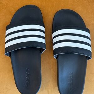 Adidas Black Slide Sandals with White Stripes